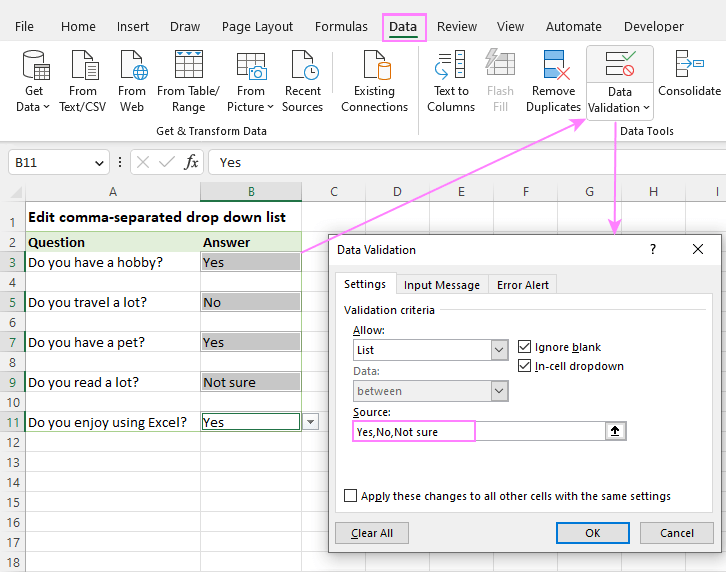 How to edit drop down list in excel different methods explained simply